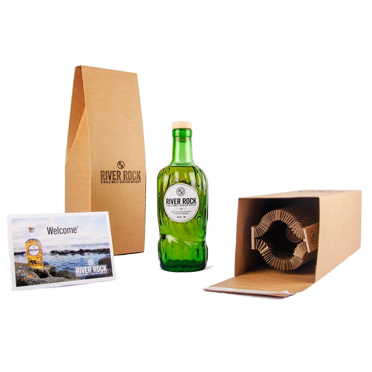 River Rock bottle protected in recyclable Flexi-Hex packaging